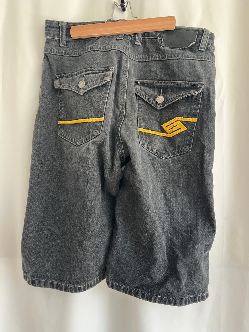 Enyce Black-Gray Denim Shorts with Yellow Pocket Detail